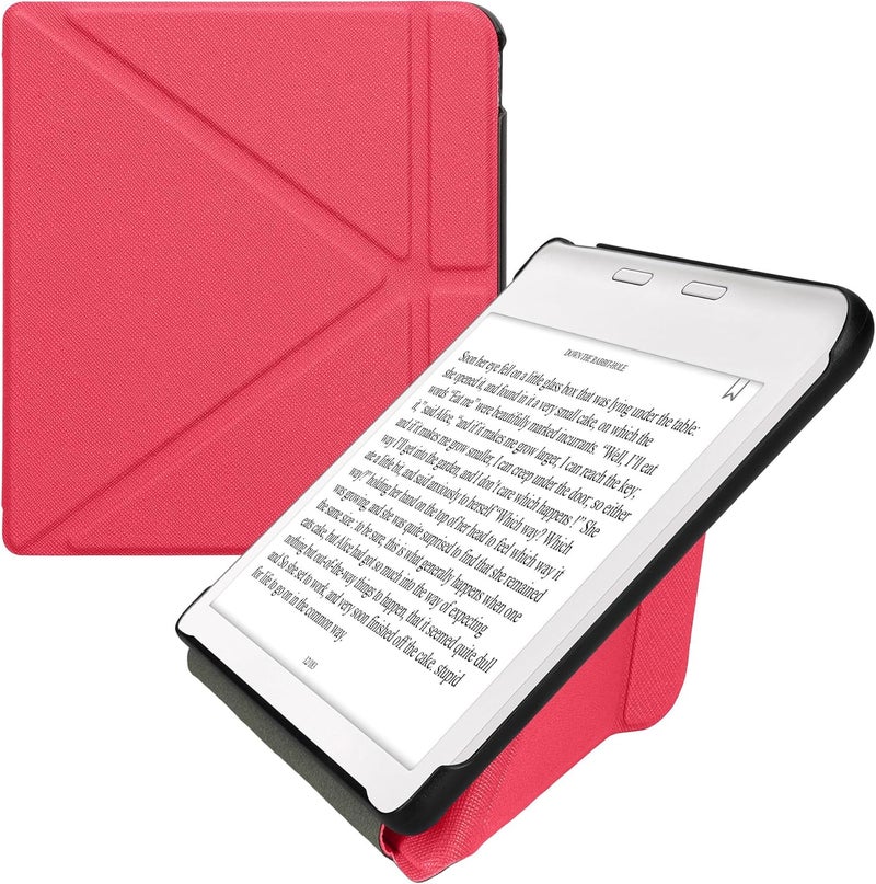 kwmobile Origami Case Compatible with Kobo Libra Colour Case - Slim PU Leather Cover with Stand - Neon Pink - Image 1